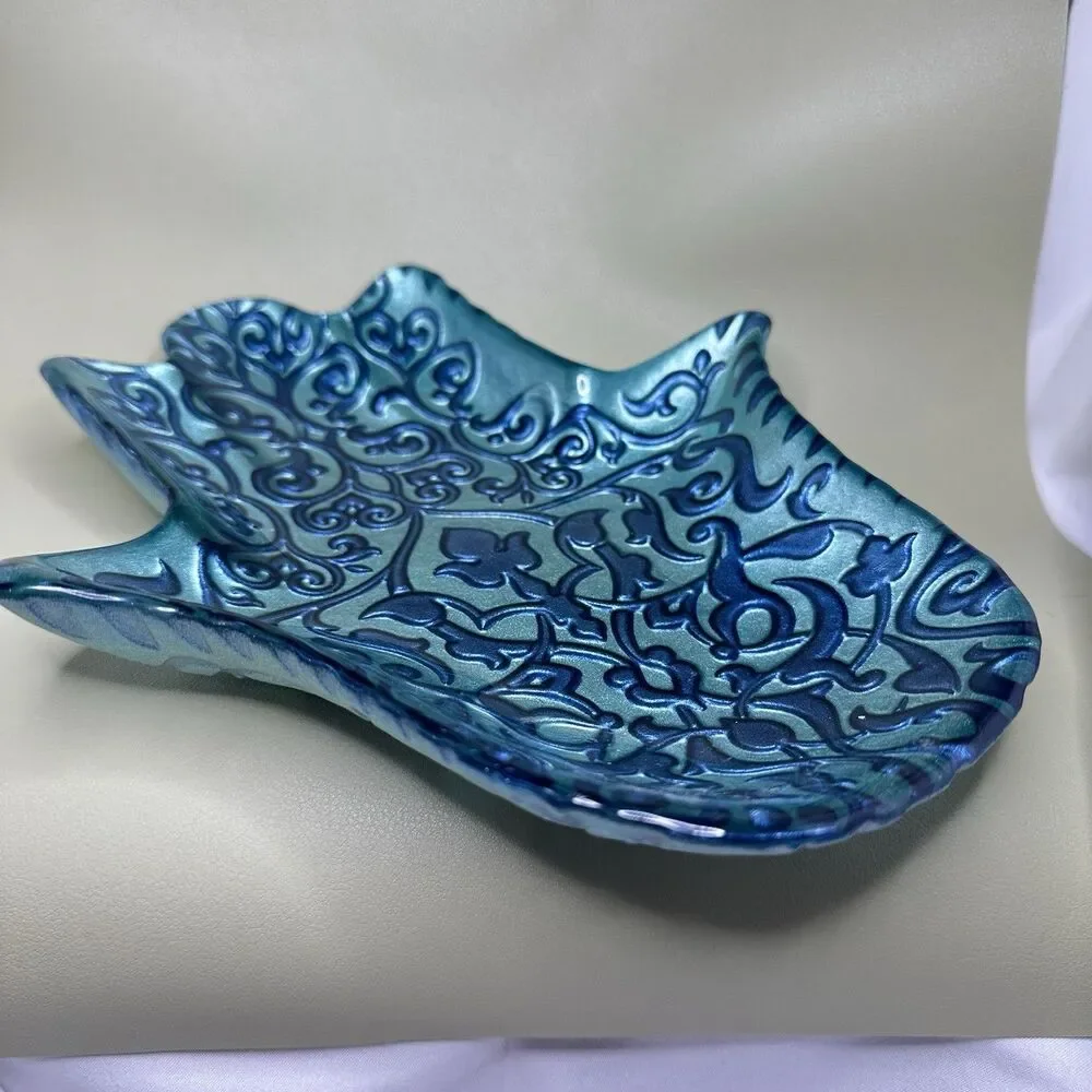 Hamsa Evil Eye Blessing Dish Bowl Platter Trinket Spiritual  Boho Bohemian Keys